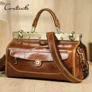 CONTACT'S Genuine Leather Top Handle Bags for Women Sling Shoulder Bags Tote Bag Handbags Metal Frame Female Bags Office Ladies - AliExpress Women's Handbags