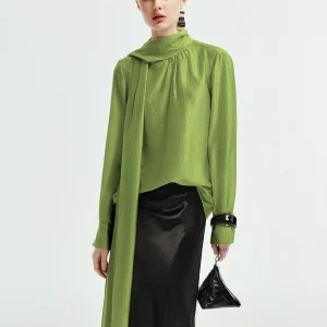 Elegant Long Sleeve Sash Shirt for Women High End Design Green Acetate Office Wear Knowledgeable Styling Commute Friendly - AliExpress Shirts & Blouses