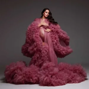 Luxurious Ruffled Tulle Maternity Dresses Photoshoot платье для беременных Sheer Fluffy Tulle Baby Shower Dress Pregnancy Robes - AliExpress Women's Sleep & Lounge