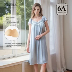 Plus Size Women 19 Momme 100% Mulberry Silk Nightdress French Style Princess Sleep Dress With Built In Bra Pad - AliExpress Women's Sleep & Lounge