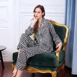19MM 100% Mulberry Silk Cardigan Pajama Houndstooth Sleepwear Loungewear Two Piece Set Women Long Sleeve Trousers Pajamas Suit - AliExpress Women's Sleep & Lounge