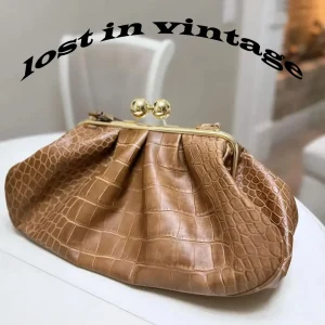 LOST IN VINTAGE Artificial Crocodile Leather Bag with Textured Veins 35x20x10cm Gold Frame Kiss-lock Large Purse Puffy Clutch - AliExpress Women's Handbags