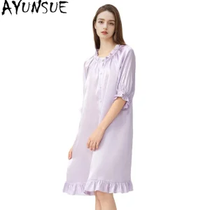 AYUNSUE 100% Mulberry Silk Pajama Sleepwear 16MM Real Silk Night Dress for Women 2026 Loose Fit Summer Clothes Streetwear Пижама - AliExpress Women's Sleep & Lounge