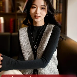 Xhange Wool Blend Knitted Vest Textured Layering Piece V-Ne Zipper Closure Regular Fit Warmth Office Commute Sle - AliExpress Sweaters&Jumpers