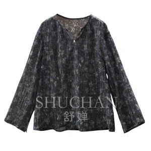 High-level Sense Natural Silk + Cotton Retro Pleated Texture Small Floral Shirt Women's 95L3  Blusas Mujer - AliExpress Shirts & Blouses