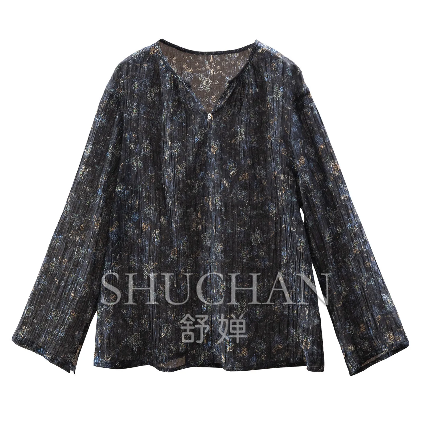 High-level Sense Natural Silk + Cotton Retro Pleated Texture Small Floral Shirt Women's 95L3 Blusas Mujer - AliExpress Shirts & Blouses