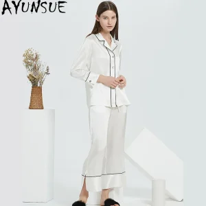 AYUNSUE 100% Mulberry Silk Pajamas for Women 2026 Spring and Summer Hot Selling Long-sleeved Sleepwear Bathrobes Пижама Женская - AliExpress Women's Sleep & Lounge