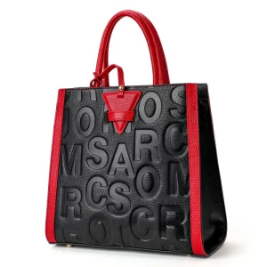 Vintage Embossed Letter Cow Leather Tote Bag Ladies Red Trim Handbag Detachable Adjustable Crossbody Shoulder Strap - AliExpress Women's Handbags