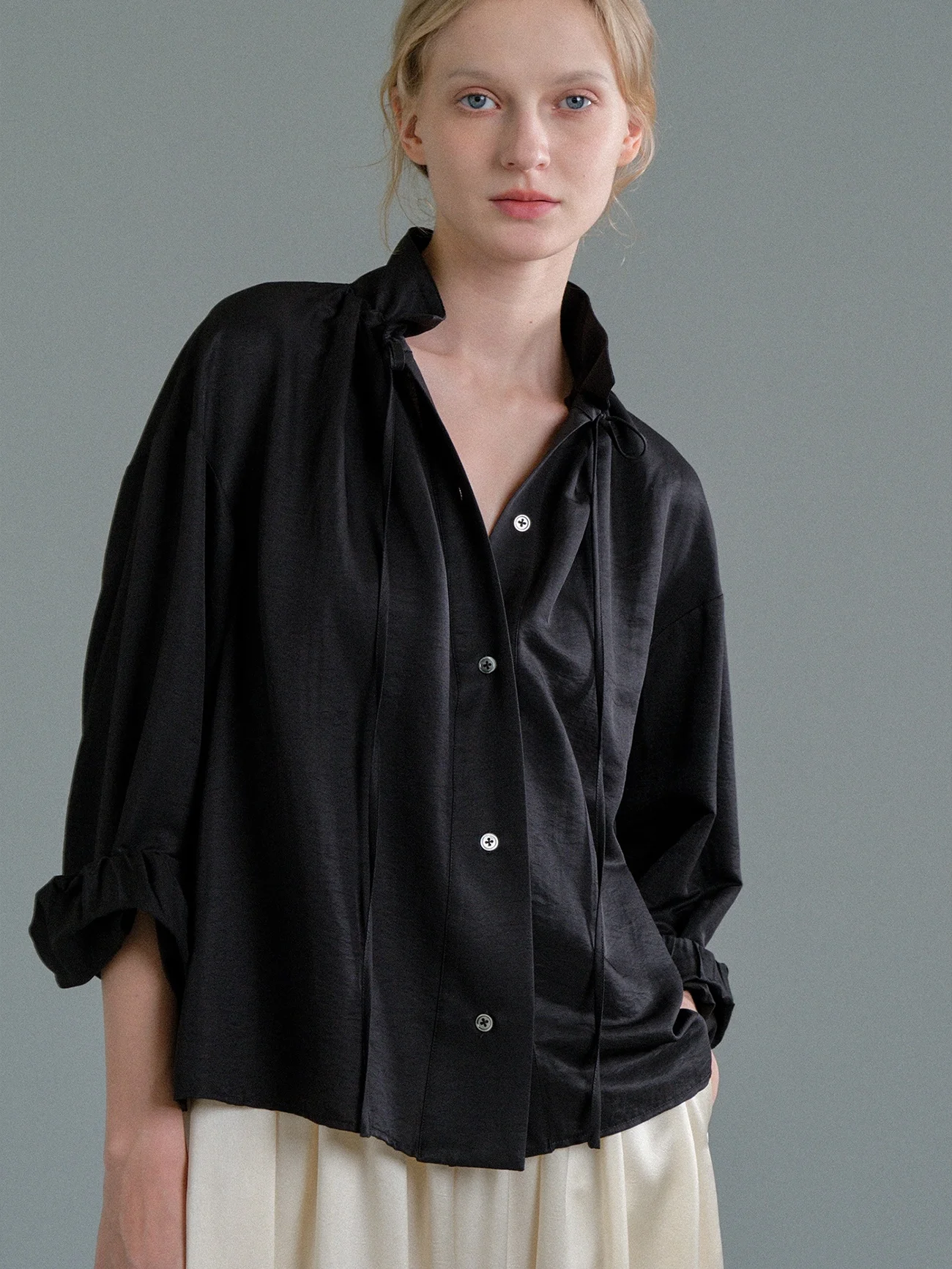 Early Autumn New Arrival iny Silk Wool Blend irt Dstring Design Commute Sle Long Sve Women's Faion Breathable - AliExpress Shirts & Blouses