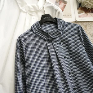 Sli Flud Collar Long Sve irt Top High-End Loose Plaid Pattern Women's Spring Faion Pure Cotton Breathable - AliExpress Shirts & Blouses