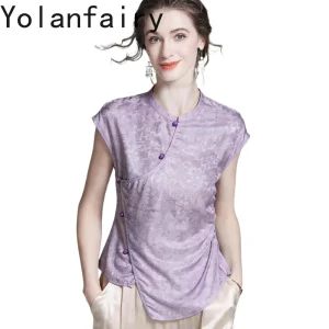 YOLANFAIRY 90% Real Mulberry Silk Shirts Female 2026 Summer Luxury Jacquard Blouse Woman Elegant Waistline Pleated Women Shirt - AliExpress Shirts & Blouses