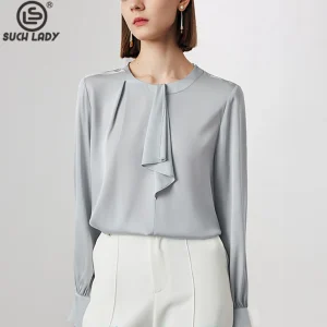 90% Real Natural Silk 10% Spandex Women's Shirt O Neck Long Sleeves Ruffles Elegant Fashion Pullover Blouses - AliExpress Shirts & Blouses