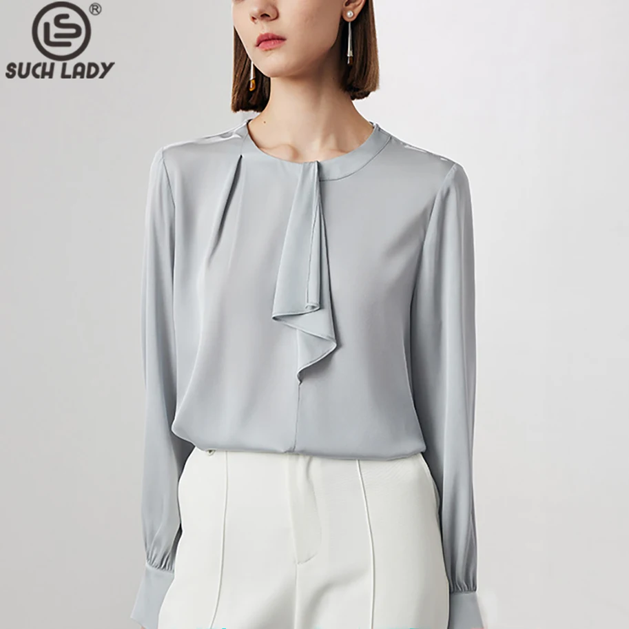 90% Real Natural Silk 10% Spandex Women's Shirt O Neck Long Sleeves Ruffles Elegant Fashion Pullover Blouses - AliExpress Shirts & Blouses