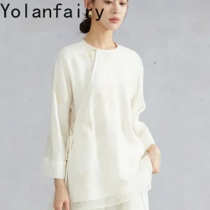 YOLANFAIRY Womens Tops 100% Natural Mulberry Silk Organza Shirts Woman Embroidery Summer Elegant Blouse Fashion Shirt camisas - AliExpress Shirts & Blouses