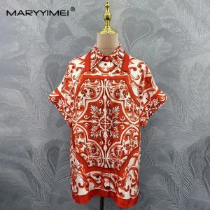 MARYYIMEI Casual Printed Silk Top Lapel Short Sleeve Loose Top 2026 Autumn Fashion Women's New Style - AliExpress Shirts & Blouses