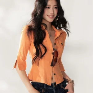 Retro Sexy Sweet Potato Color Suede irt f Sve Pad oulder Workwear Sle Women's Faion Top Polyester Spandex Blend - AliExpress Shirts & Blouses