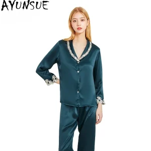 AYUNSUE 19Mm 100% Mulberry Silk Pajama Sets Sleepwear Women 2026 Spring Women's Home Clothes Long Sleeve Top Casual Pants Sets - AliExpress Women's Sleep & Lounge
