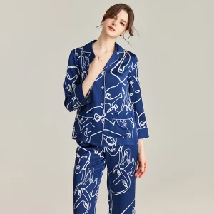 22MM 100% Mulberry Silk Long Sleeve Outfits Sleepwear Pajamas Printed Women's Homewear Set Button Down Pajama Set Loungewear PJS - AliExpress Women's Sleep & Lounge