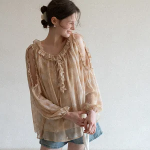 EGGKA Chic Long Sve Lace Print Ombre oulder Loose Chiffon Top Spring Summer Slimming Top Sweet Sle Polyester Fiber - AliExpress Shirts & Blouses