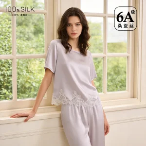 2026 New Summer Women Heavy Silk Pajamas Set 100% Mulberry Silk Crew Neck Short Sleeve Long Pants Casual Outdoor Loungewear - AliExpress Women's Sleep & Lounge