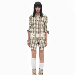 TOOOLAZY American Retro Long Sleeve Khaki Plaid Midi Napoleon Shirt Spicy Girl Grid Top Women's Slim Fit Cotton Shirt - AliExpress Shirts & Blouses