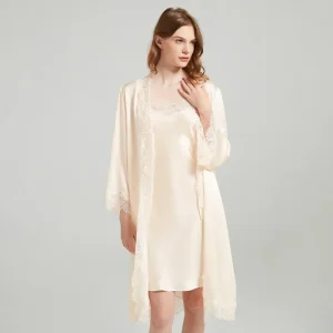 Lace Trim Silk Robe Nightgown 2 Piece Set Women 19 Momme 100% Pure Mulberry Silk Sexy V Neck Bridal Sleepwear Elegant Home Dress - AliExpress Women's Sleep & Lounge