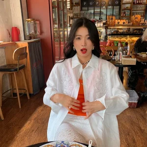 Elegant White Beaded Linen Shirt Women's Fashionable Ageless Chic Top Korean Style Commute Wind Long Sleeve Regular Fit - AliExpress Shirts & Blouses