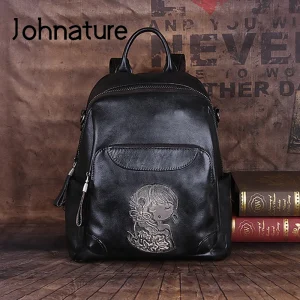 Johnature 2026 New Retro Genuine Leather Women Backpack Large Capacity Leisure First Layer Cowhide Handmade Female Travel Bags - AliExpress Women's Handbags