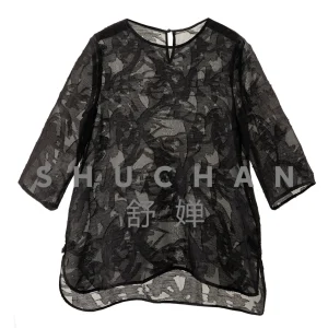 Sexy Blouse Summer Thin Slightly Transparent Natural Silk Georgette + Linen Cut Flower Five-quarter Sleeve Shirt Women 54L4 - AliExpress Shirts & Blouses