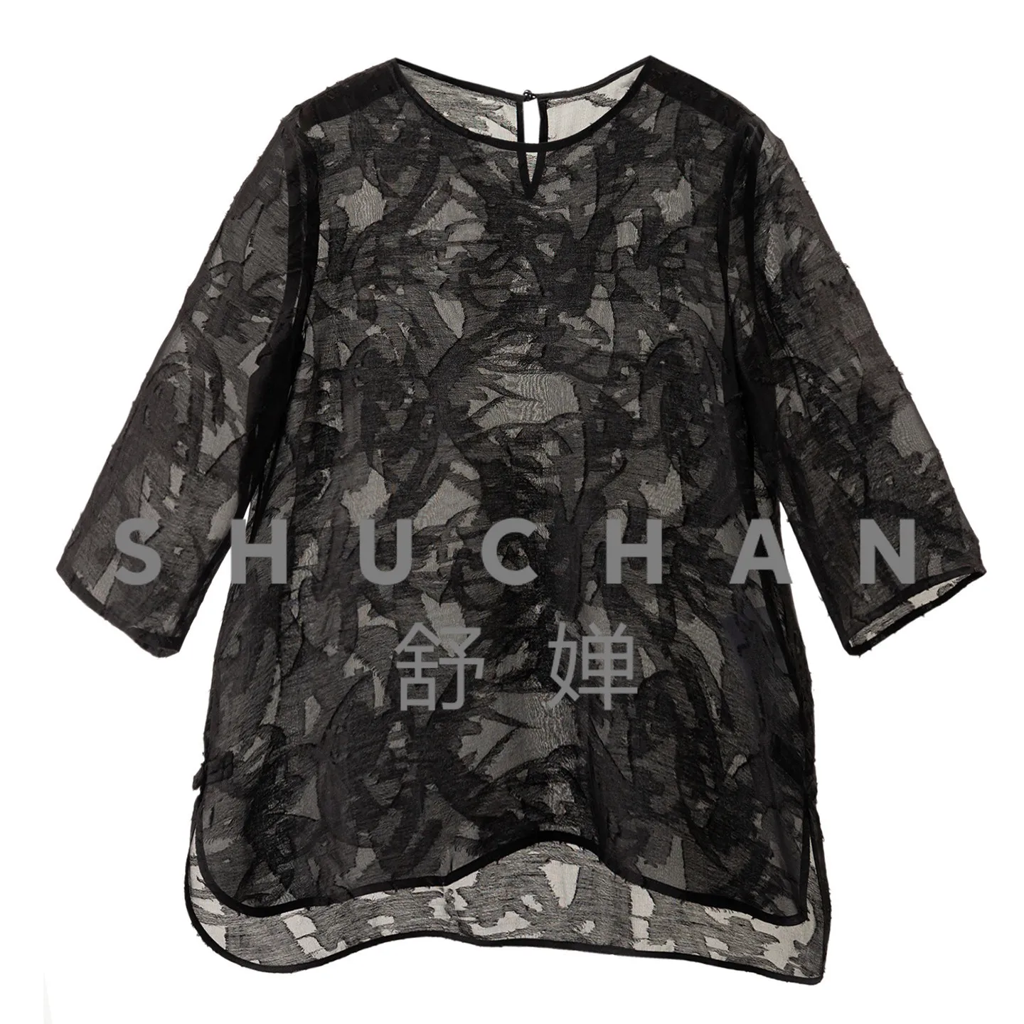 Sexy Blouse Summer Thin Slightly Transparent Natural Silk Georgette + Linen Cut Flower Five-quarter Sleeve Shirt Women 54L4 - AliExpress Shirts & Blouses