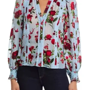 Floral Print Women 100% Silk Blue Shirt 2026 Lace Stitching V-Neck Long Sleeve Single Breasted Elegant Shirt - AliExpress Shirts & Blouses