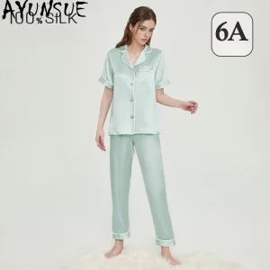AYUNSUE 100% Mulberry Silk Pajamas for Women 19MM Silk Night Wear Female 2026 Summer Short Sleeve Sleepwear Set Пижама Женская - AliExpress Women's Sleep & Lounge