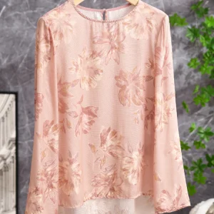 New Chinese Sle National Trend Pink Floral Silk irt Silk Embroidery Soft Long Sve round Ne Women's Top - AliExpress Shirts & Blouses
