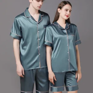 New High Quality Sleepwear 100%  Silk Minimally Designed Couple Home Clothes Short Sleeve Thin Set - AliExpress Women's Sleep & Lounge