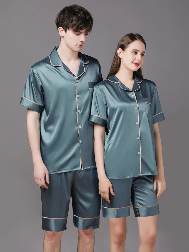 New High Quality Sleepwear 100% Silk Minimally Designed Couple Home Clothes Short Sleeve Thin Set - AliExpress Women's Sleep & Lounge