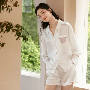 2026 Spring Women 100% Mulberry Silk Pajama Set Long Sleeve Shirt & Shorts Two Piece Loungewear Luxury Satin Sleepwear Set PJs - AliExpress Women's Sleep & Lounge
