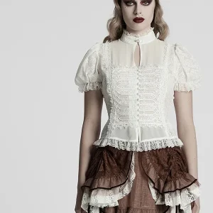 Gothic Style Lace Splice Short Sleeve Women's Shirt Design Sensation Hollow out Top Blouse Chiffon Pullover Summer Fashion - AliExpress Shirts & Blouses