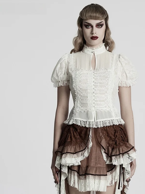 Gothic Style Lace Splice Short Sleeve Women's Shirt Design Sensation Hollow out Top Blouse Chiffon Pullover Summer Fashion - AliExpress Shirts & Blouses