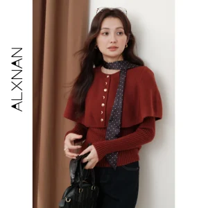 ALXNAN Red Sweater Women Elegant Long Sleeve Wool Pullovers 2026 Spring Elegant Fashion Knit Tops Female Free Cape Scarf L59379 - AliExpress Sweaters&Jumpers