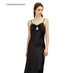 2025 Women's Fashion New 100% Natural Mulberry Silk Satin Bow Decoration Simple and Comfortable Skin Friendly Nightdress - AliExpress Women's Sleep & Lounge