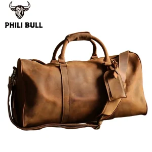 PHILI BULL Leather Men's Bags Vintage Travel  Duffle Bag Weekend Bag  Handbags  Messenger Bags Luggage Bag With Shoe Compartment - AliExpress Travel Bags
