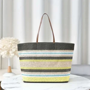 Fashion Woven Straw Tote Large Capacity Beach Resort Style Bag Women Contrast Stripes Shoulder Handbag Luxury Designer - AliExpress Women's Handbags