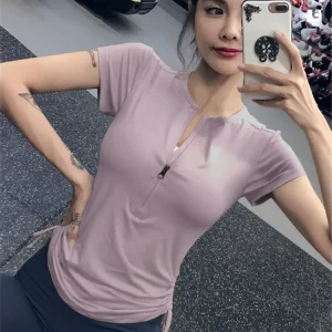 Faionable Yoga Top ort Sve Thin Running Sport T-irt Qui Dry Fitn Wear Women f Zipper Summer Commute Simple S... - AliExpress Shirts & Blouses