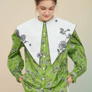 Spring Autumn Original Design Women Loose Vintage Exquisite Rose Print Green Shirts/blouses - AliExpress Shirts & Blouses