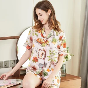 Women's Silk Shorts Pajama Set 100% Mulberry Silk Printed Short Sleeve Top & Bottom Separates Breathable Summer Loungewear PJs - AliExpress Women's Sleep & Lounge