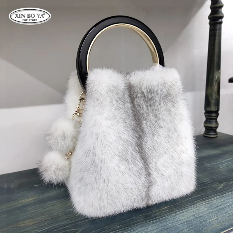 Designer Brand Bags Natural Fur Handbag Women Leather Handbags New Luxury Mink Fur Ladies Hand Bags Purse Fashion Shoulder Bags - AliExpress Women's Handbags
