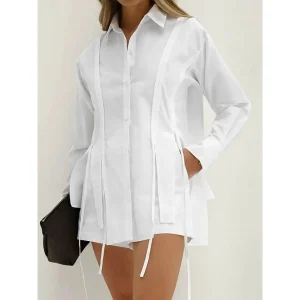 French Collar IED Long Sved Elastic HO Pans Casual SE 2025 Cleanfit Sle Women's irt Polypropylene Material A-Line Sve - AliExpress Shirts & Blouses