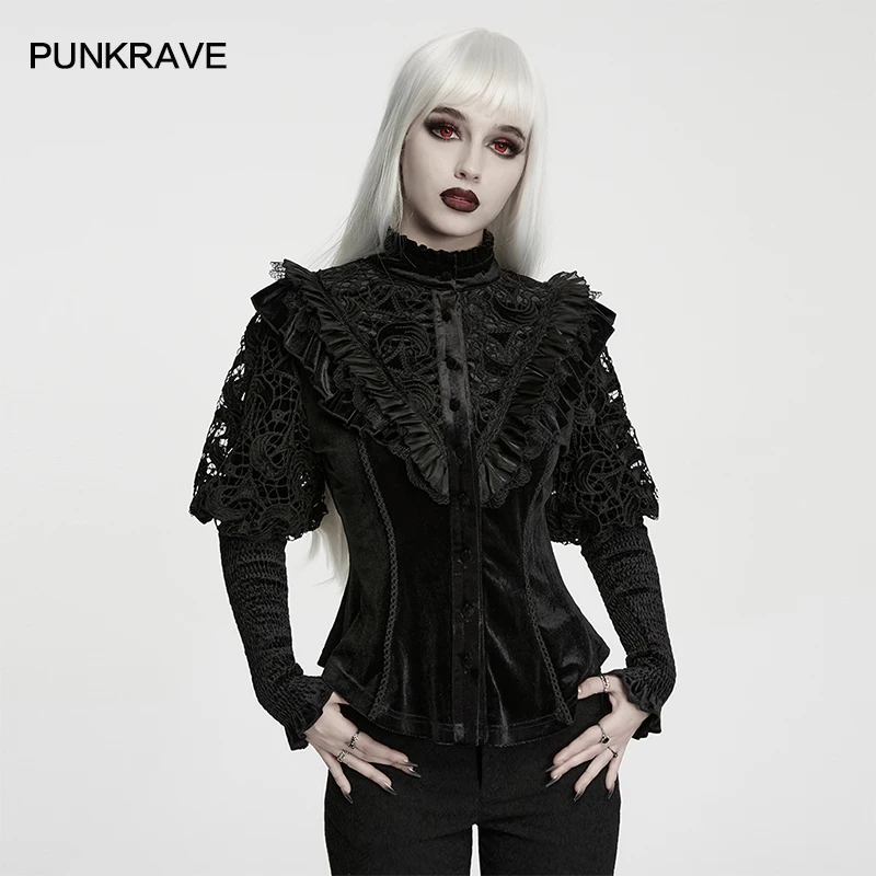 PUNK RAVE Women's Gothic Lunar Eclipse Bubble Sleeves Embroidered Velvet Shirt Personalized Adjustable Strap Party Club Top - AliExpress Shirts & Blouses