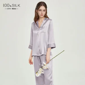 19MM 100% Mulberry Silk Woman Sleep Shirts and Trousers Pajamas Set Autumn Sleepwear Negligee Casual Loungewear Pajama Set - AliExpress Women's Sleep & Lounge
