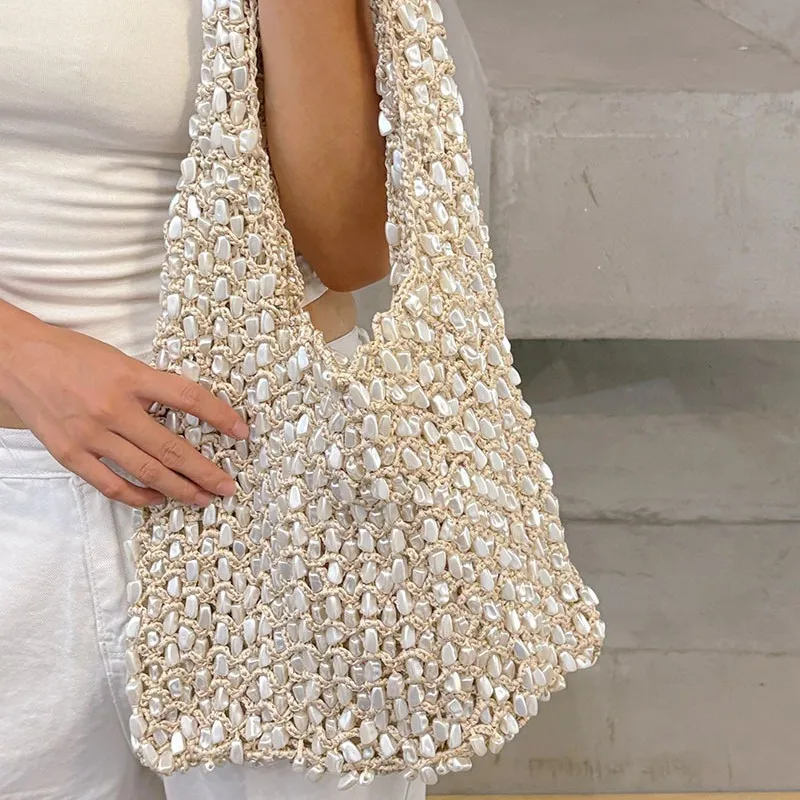 Fashion Versatile Pearl White Beading Bag Handheld Women Summer New Style Light Luxury Single Shoulder Underarm Bag - AliExpress Women's Handbags